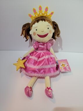 Pink Princess Doll Plush Toy with Crown and Wand